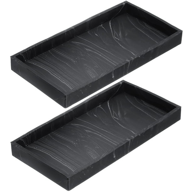 Bandeja de Tocador de 2 Piezas, 7.9"x3.9" Bandejas de Dispensador de Jabón de Silicona, Negro Mármol
