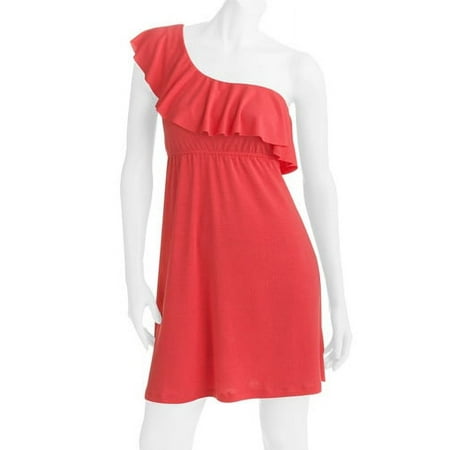 Juniors Plus Knit One Shoulder Ruffle Dress