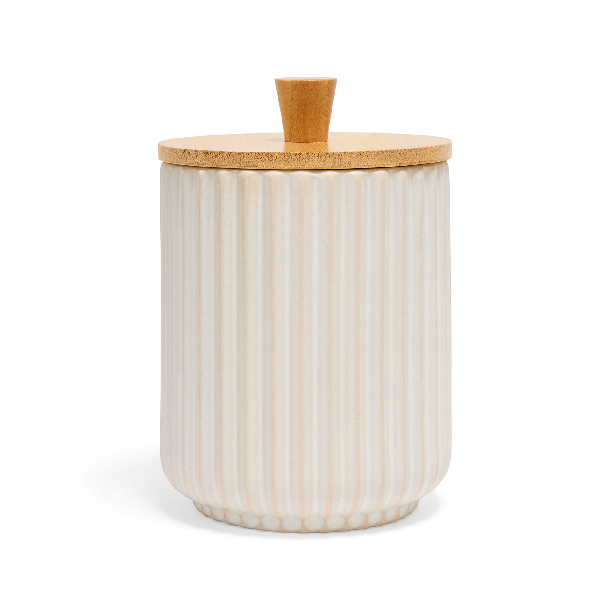 Petco Cream Ribbed Ceramic Treat Jar with Bamboo Lid Large