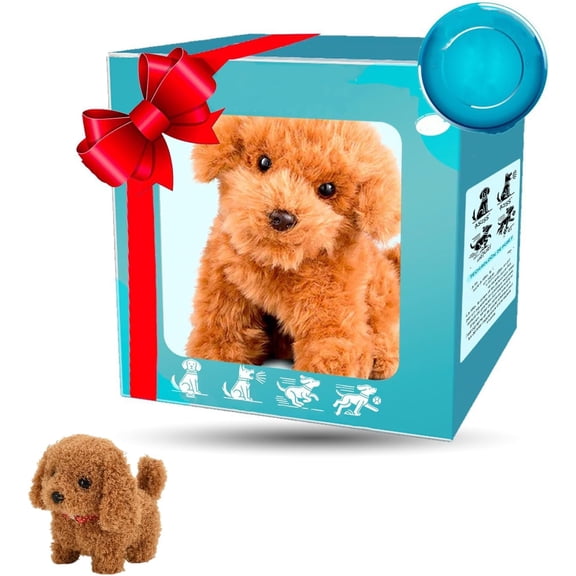 Robot Dog Plush Toy Puppy Electronic Interactive Dog - Walking, Barking,Tail Wagging,Realistic Robot Puppy,Stretching Companion Animal for Kids Toddlers,Brown (Ages 3-6)