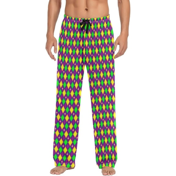Top-kevin Colorful Fleur De Lis Mardi Gras Pajama Pants for Men Men's Pajama Pants Mens Pajama Bottoms with Drawstring