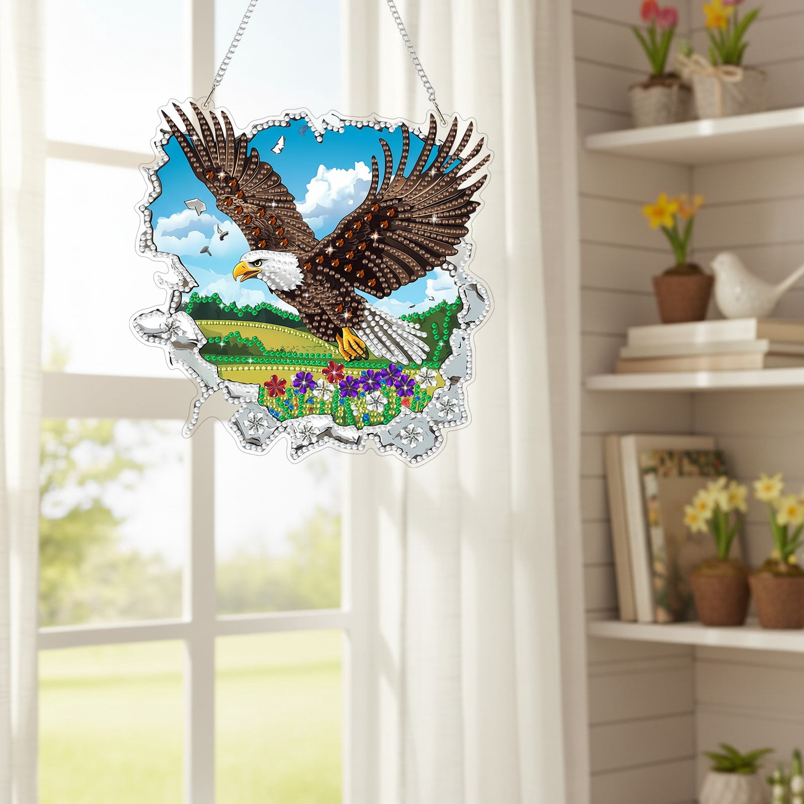 FLOPESN  DIY Diamond Art Kits,Spring Painting Eagle Style, 8.27*8.27in Diamond Painting Pendant, Creative Design Wall Decor