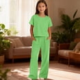 thumbnail image 5 of EnJoCho Girls 2 Piece Outfits Summer Short Sleeve Crew Neck T Shirts Tops Wide Leg Sport Pants Sets Kids Cute Casual Oversized Girls Breathable Sport pants Sets, 5 of 7