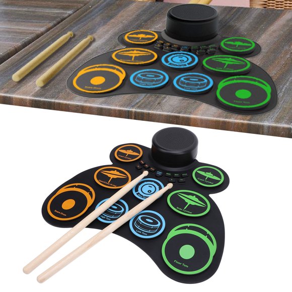 Almohadilla De Batería Electrónica, Pedales De Batería 9 Almohadillas Almohadilla De Práctica De Batería Con Conector Para Auriculares Baquetas Para Viajar