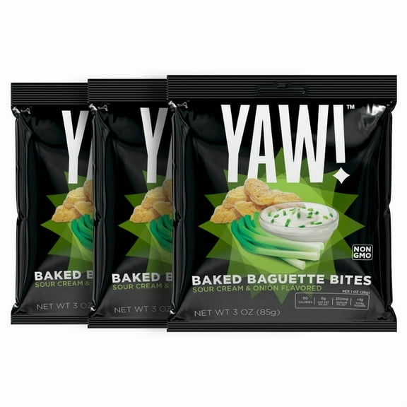 YAW! 3 Pack Baked Baguette Bites Sour Cream and Onion Flavored 3oz (9oz)