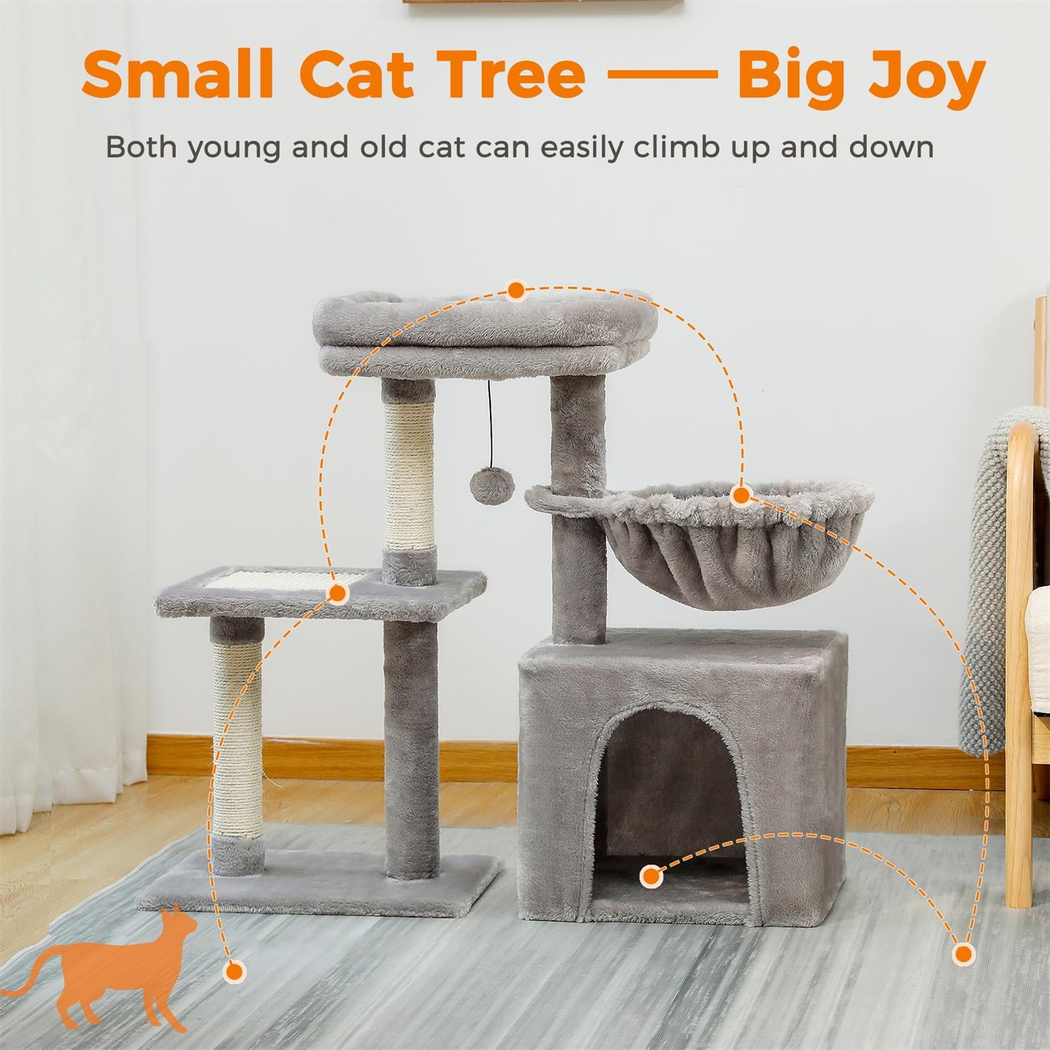 Pefilos 28" Wooden Cat Tree Tower for Indoor Cats, Cat Condo for with Spacious Perch, Fully Wrapped Scratching Sisal Posts, Gray Pefilos 28" Wooden Cat Tree Tower for Indoor Cats, Cat Condo for with Spacious Perch, Fully Wrapped Scratching Sisal Posts, Gray