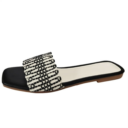 

NECHOLOGY Women Sandals Size 7 Casual Ladies Fashion Summer Colorblock Braided Breathable Flat Sandals Size 12 in Women Black 7.5