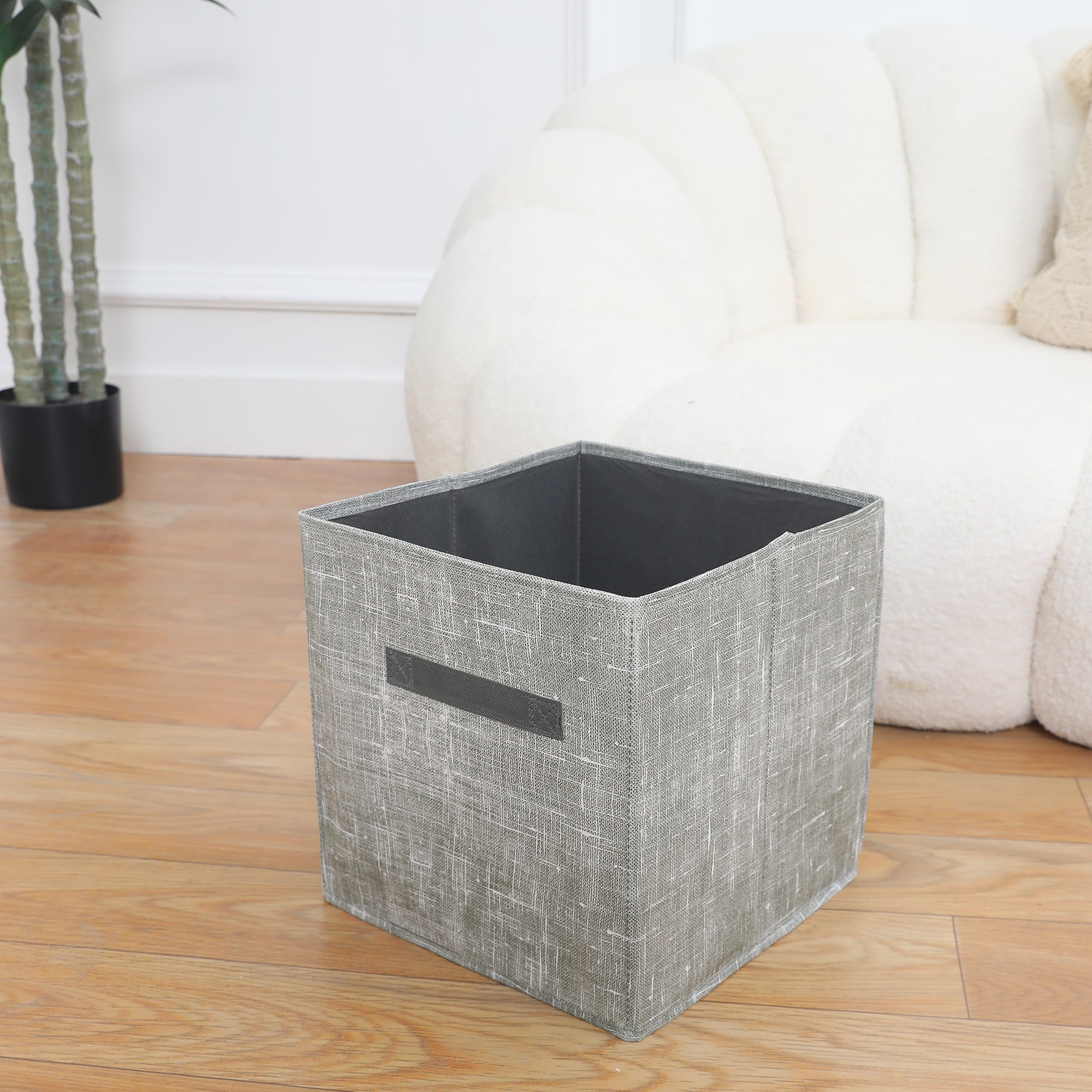 Unique Bargains Storage Cube 3 Pcs Fabric Storage Bin with Handle Gray