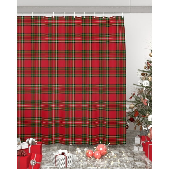 Red Green Checkered Waterproof Fabric Shower Curtain, Christmas Red and Green Plaid Shower Curtain for Bathroom Curtains Bathtubs Hotel Washable Shower Curtains with 12 Hooks Small 36x78in