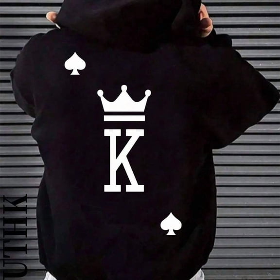 Letter K Printed Men'S Casual And Comfortable Hoodie, Fashionable Long Sleeved Hoodie, Autumn And Winter Casu Street Fashion Creative Printing Pattern Suitable For Campus Wear, Party Gathering, Daily