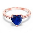 thumbnail image 2 of Gem Stone King 1.14 Ct Heart Shape Blue Created Sapphire 18K Rose Gold Plated Silver Ring, 2 of 5