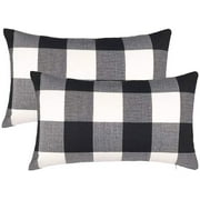 Set of 2 Farmhouse Buffalo Check Plaid Throw Pillow Covers Cushion Case Polyester Linen for Fall Home Decor Black and White, 12 x 20 Inches