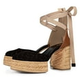 thumbnail image 2 of YDN Women Platform Espadrilles Block Mid Heels Closed Pointed Toe Ankle Wrap Sandals Comfortable Dressy Daily Pumps Size 10.5 Black, 2 of 4