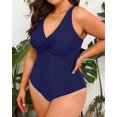thumbnail image 3 of GFDYREE Women Plus Size One Piece Swimsuits V Neck Tummy Control Bathing Suits Front Cross Swimwear, 3 of 6