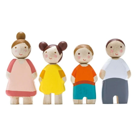 Tender Leaf Toys – The Leaf Family – Happy Wooden Family Dolls Playset Figures of 4 People for Children Kids Pretend Play Doll House