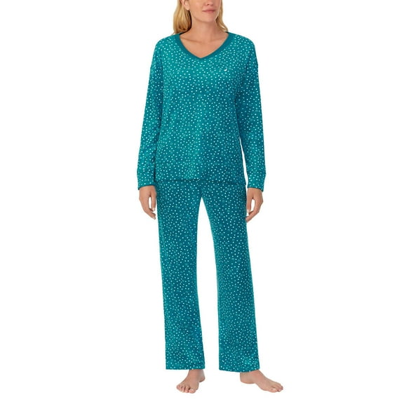 Nautica Womens Pajamas - Cozy Silky Fleece - 2 Piece Long Sleeve Winter Sleepwear Set for Women (Teal Print/Large)
