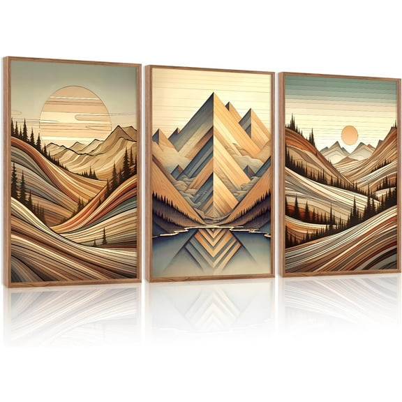 Hieng Large landscape Framed Canvas Wall Art 16x24 Inch Set of 3 Vintage Nature Scenery Wall Decor Lake Woodland Art Print for Living Room Bedroom Office