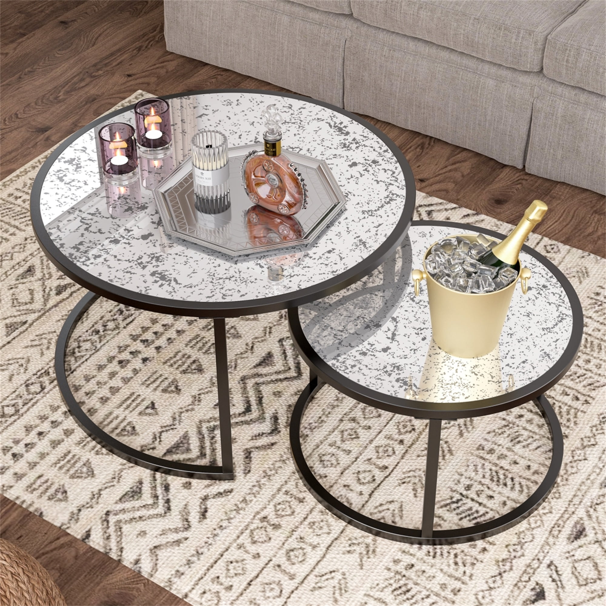 Resenkos Glass Top Accent Nesting Tables Set of 2, Small Coffee Table for Living Room Center