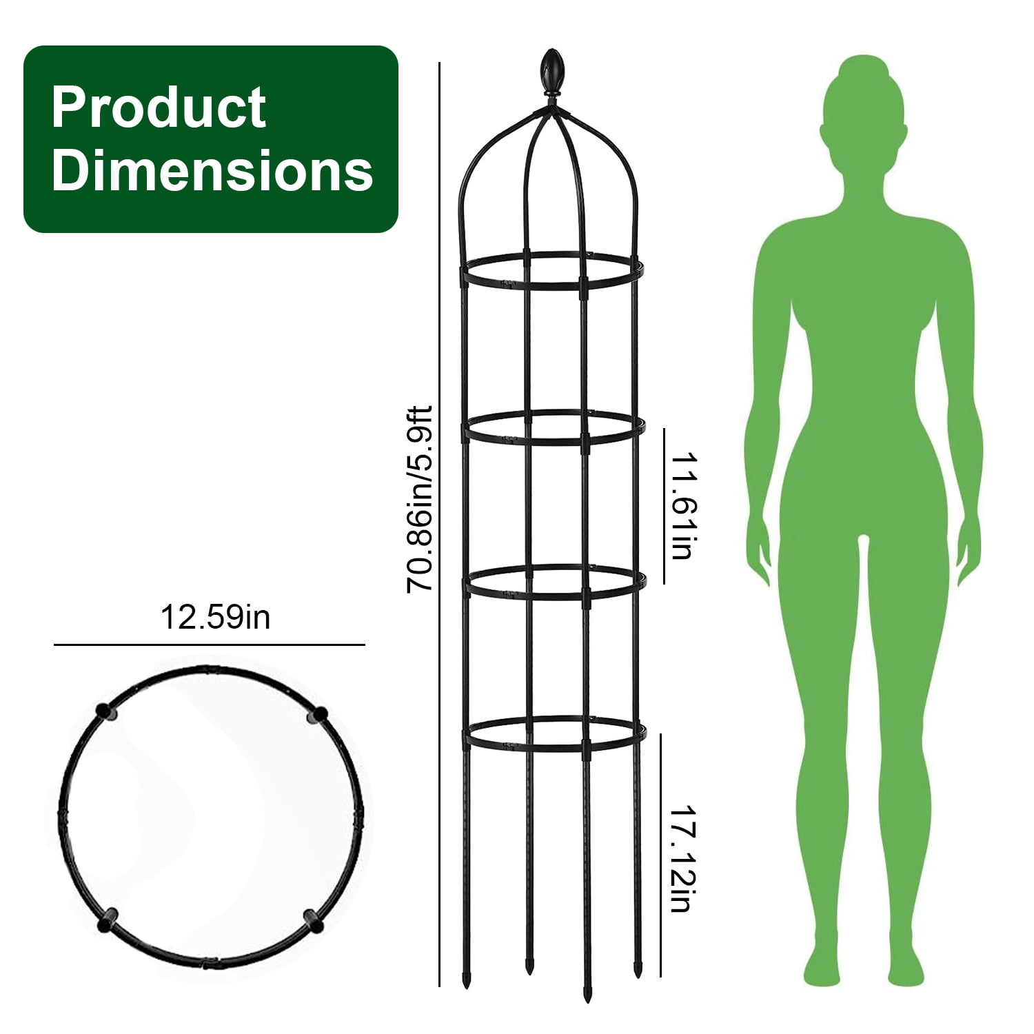 Moclever 2 Pack Garden Obelisk Trellis, 5.9ft Rustproof Plant Trellis for Climbing Plants Flower Vegetable Vine Support, Black