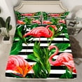thumbnail image 2 of jejeloiu Pink Flamingo Twin Sheet Sets,Tropical Botanical Tree Twin Fitted Sheet,White Black Stripes Flat Sheet,Breathable Home Decor,3 Pieces, 2 of 7