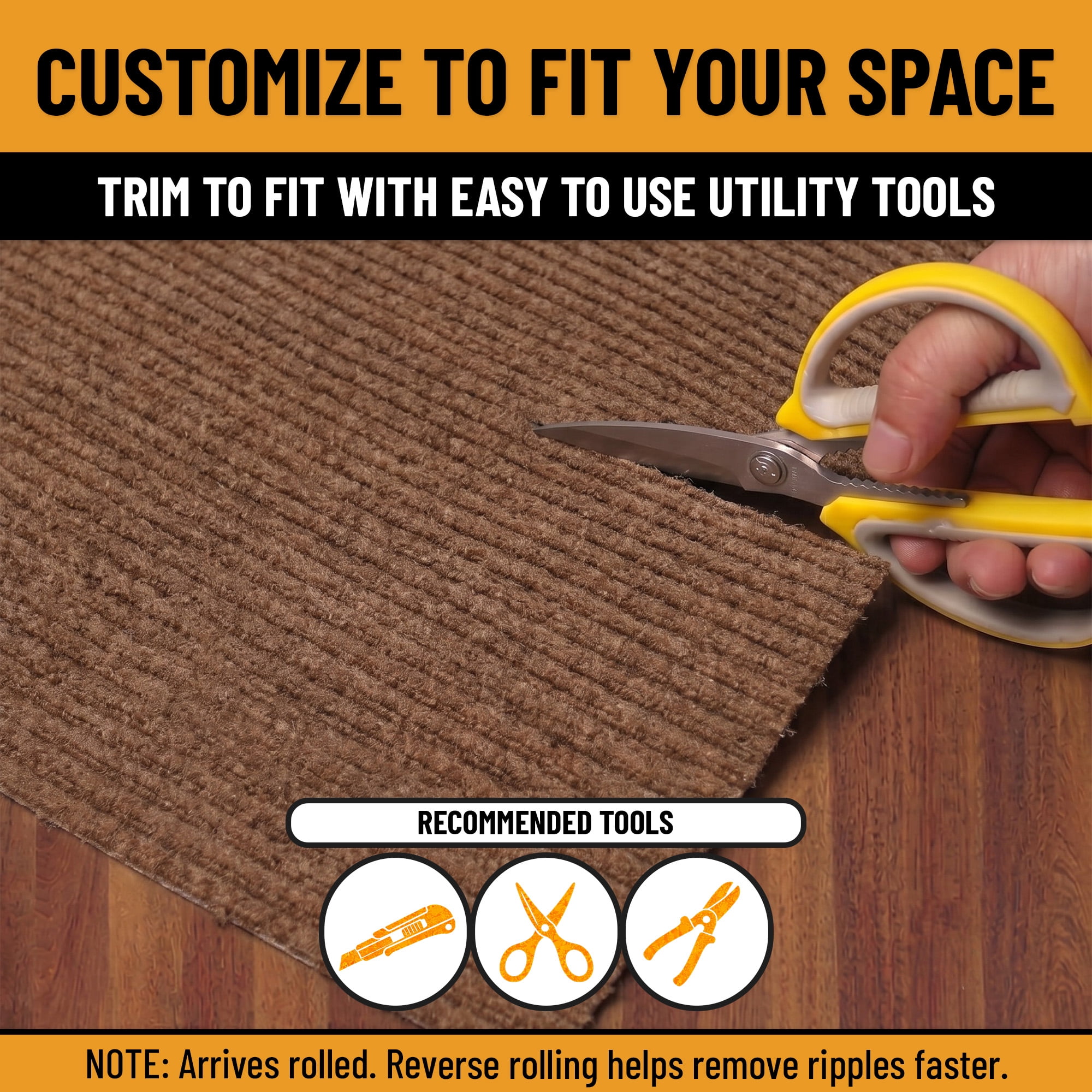 Ottomanson 2'7" x 47' Non-Slip Hallway Runner Rug, Waterproof Carpet Runner for Entryway, Dirt Trapper, Beige