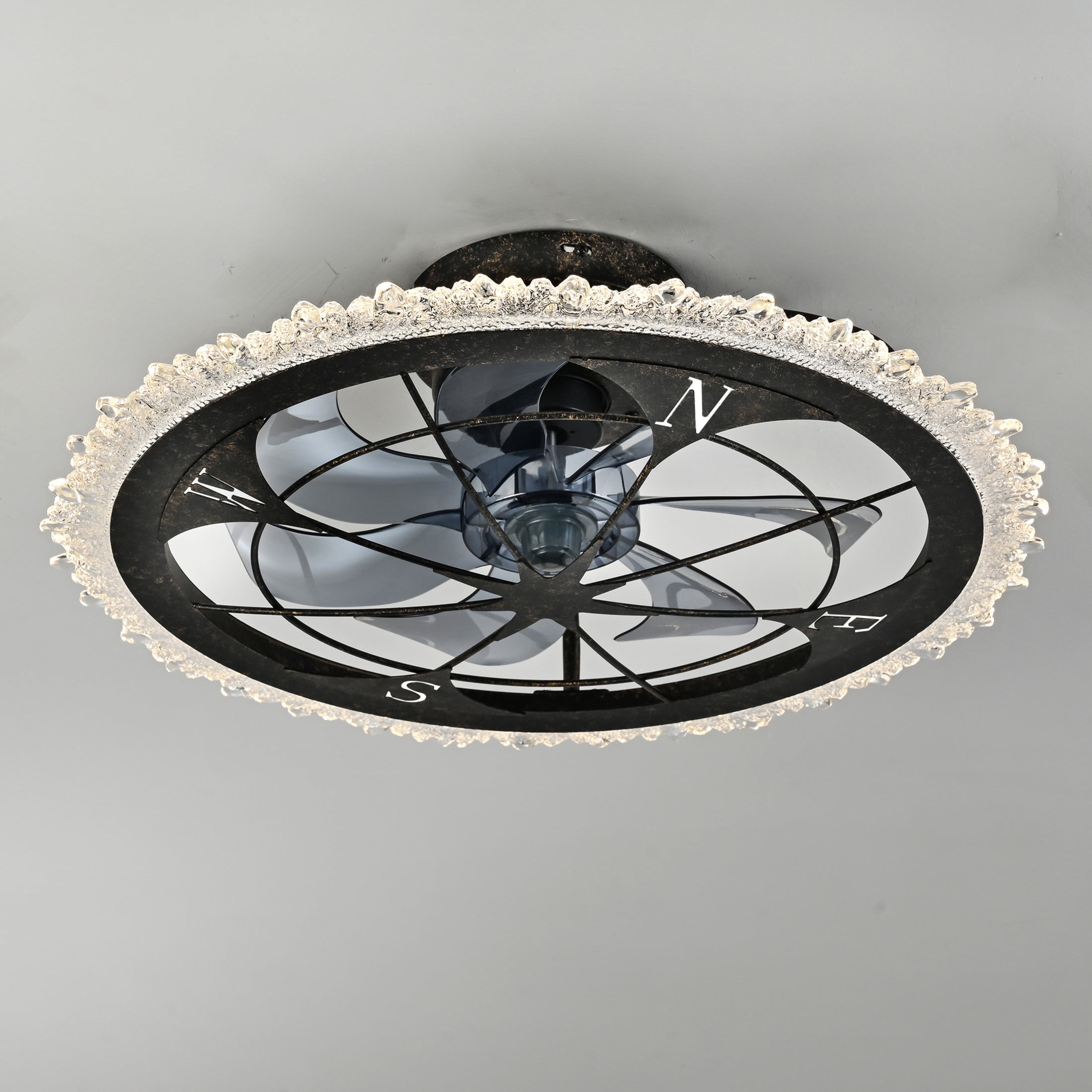 GDF Studio 21" Vintage Caged Ceiling Fan with LED Lights, Remote & App Control, Rustic Flush Mount Fandelier, Antique Black