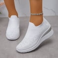 thumbnail image 2 of Wedge Sneakers for Women Elastic Knitted Mesh Glitter Rhinestone Slip on Tennis Shoes Arch Support Casual Walking Shoes Breathable Loafers White Size 8.5, 2 of 6