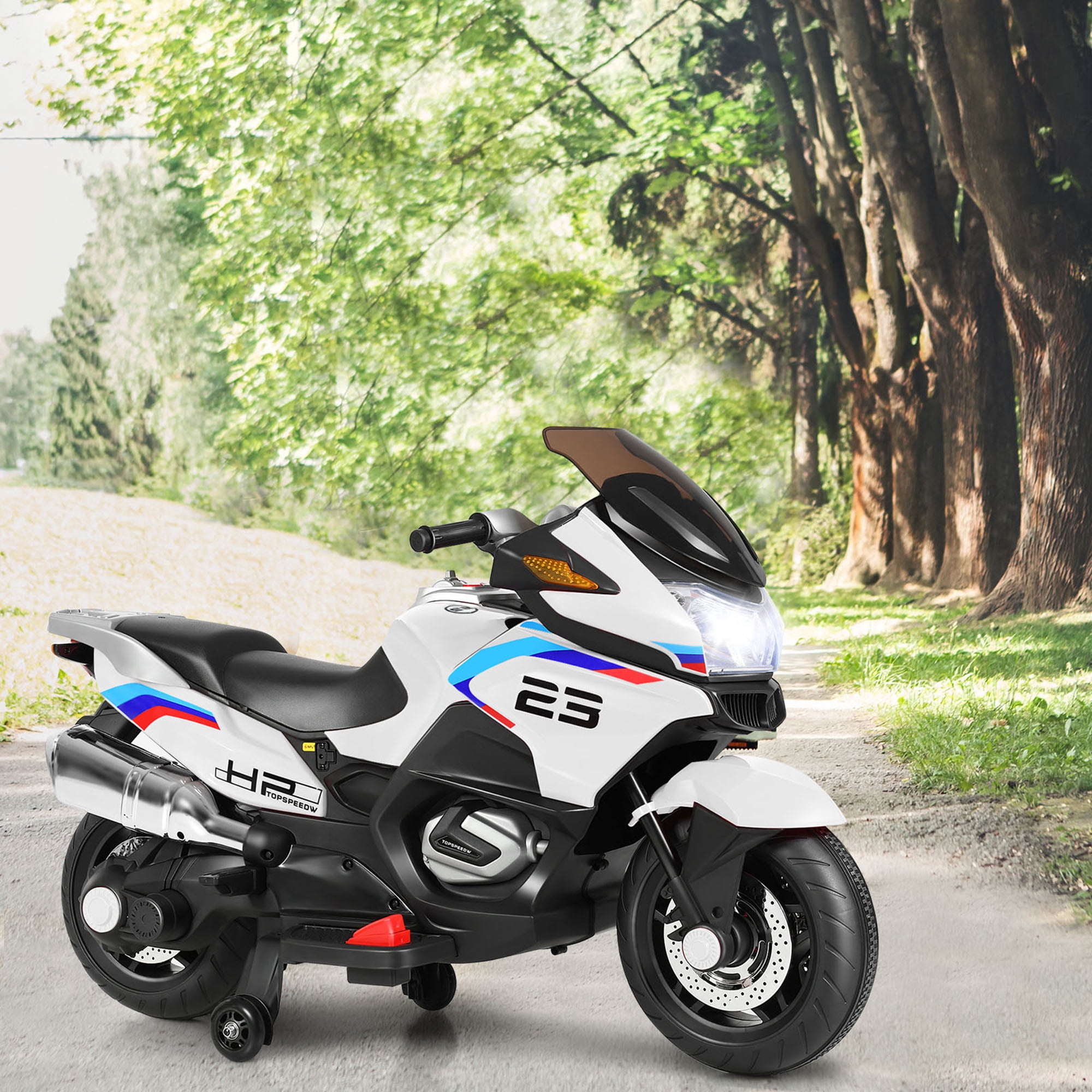 Gymax 12V Electric Kids Ride On Motorcycle w/ Training Wheels White
