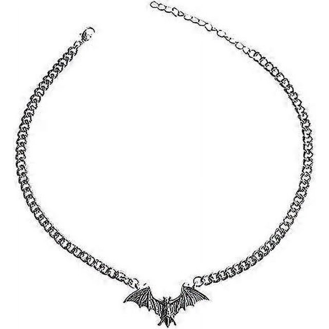 Collar con colgante de murciélago, estilo gótico, punk, cadena pesada, estilo cibernético, para mujeres y niñas, joyería de Halloween