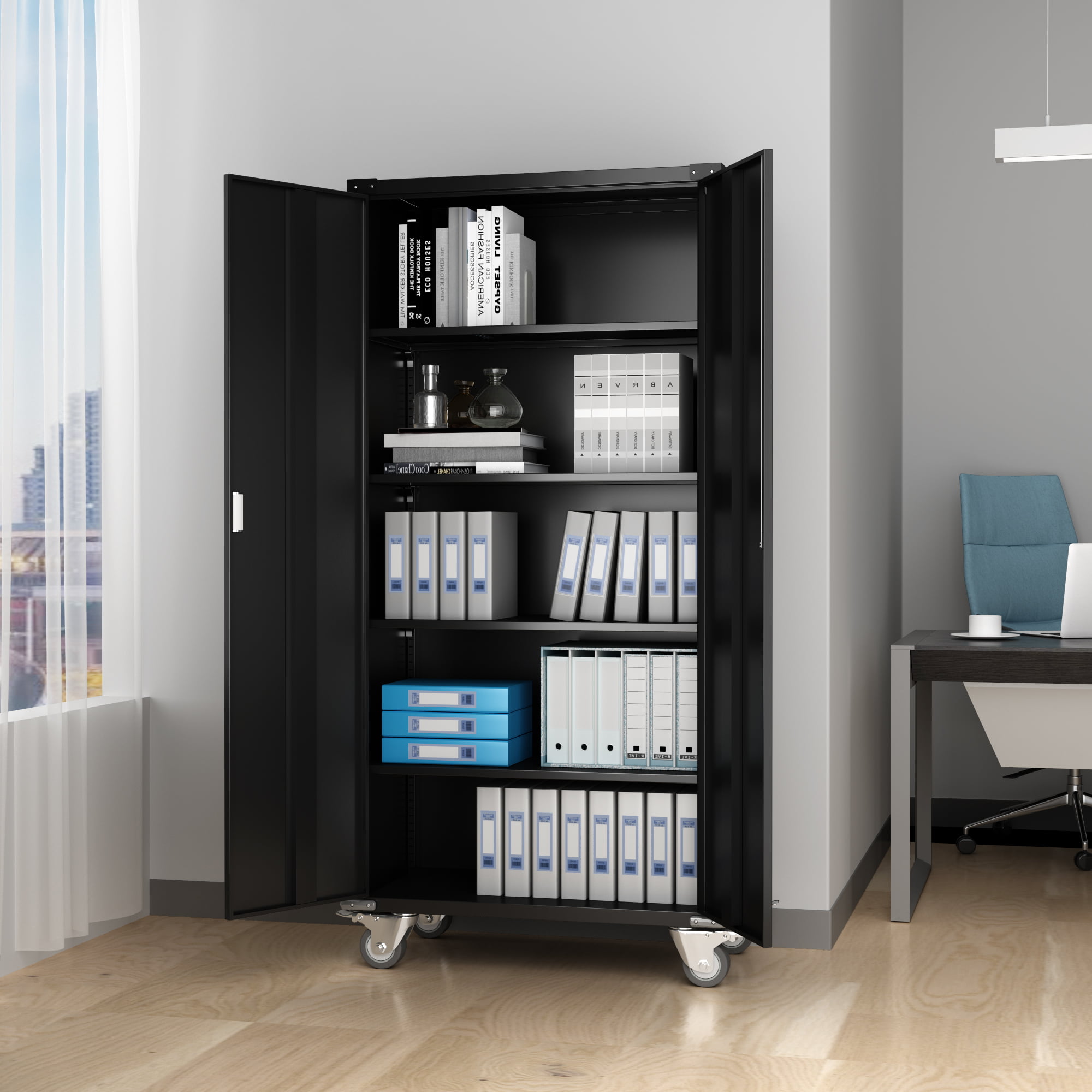 Home Office Steel Storage Cabinet Rolling Storage with 4 Adjustable