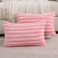thumbnail image 1 of SURJDE Pink Striped Decorative Throw Pillow Covers 12x20 Inch Set of 2,Rectangle Fall Decorations Couch Lumbar Pillowcase,Soft Cozy Faux Rabbit & Velvet Back,Modern Home Decor for Bed, 1 of 6