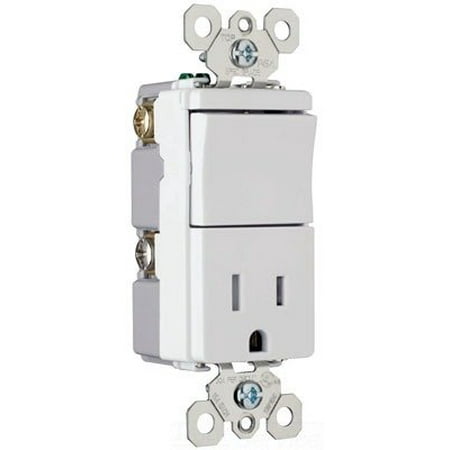 Pass & Seymour TM818TR-WCC White 15A 120/125V Single Pole Decora Combination Rocker Switch and Receptacle