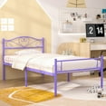thumbnail image 5 of VECELO Set of 2 Twin Size Metal Platform Bed Frame with Headboard and Footboard, Heavy Duty Slat Steel Slat Support, No Box Spring Needed, Purple, 5 of 8