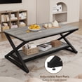 thumbnail image 3 of STRICWARM Gray Coffee Tables for Living Room, 39 Inch Wooden Coffee Table with Round Corner, Modern Minimalist 2-Tier Storage Center Table for Small Space, Apartment, Office, 3 of 10