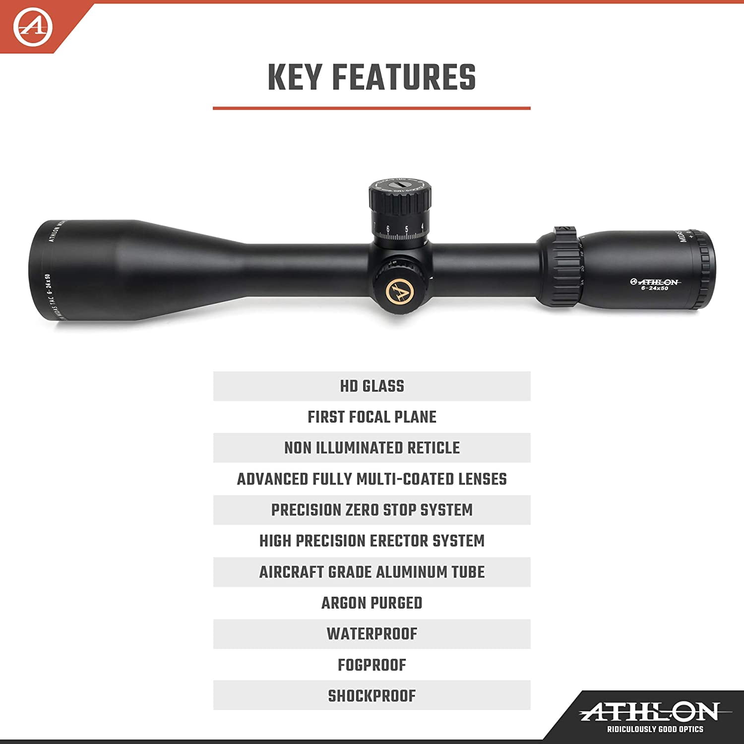 Athlon Optics Midas TAC HD 6-24x50 APRS3 FFP MIL Reticle Long Range Riflescope