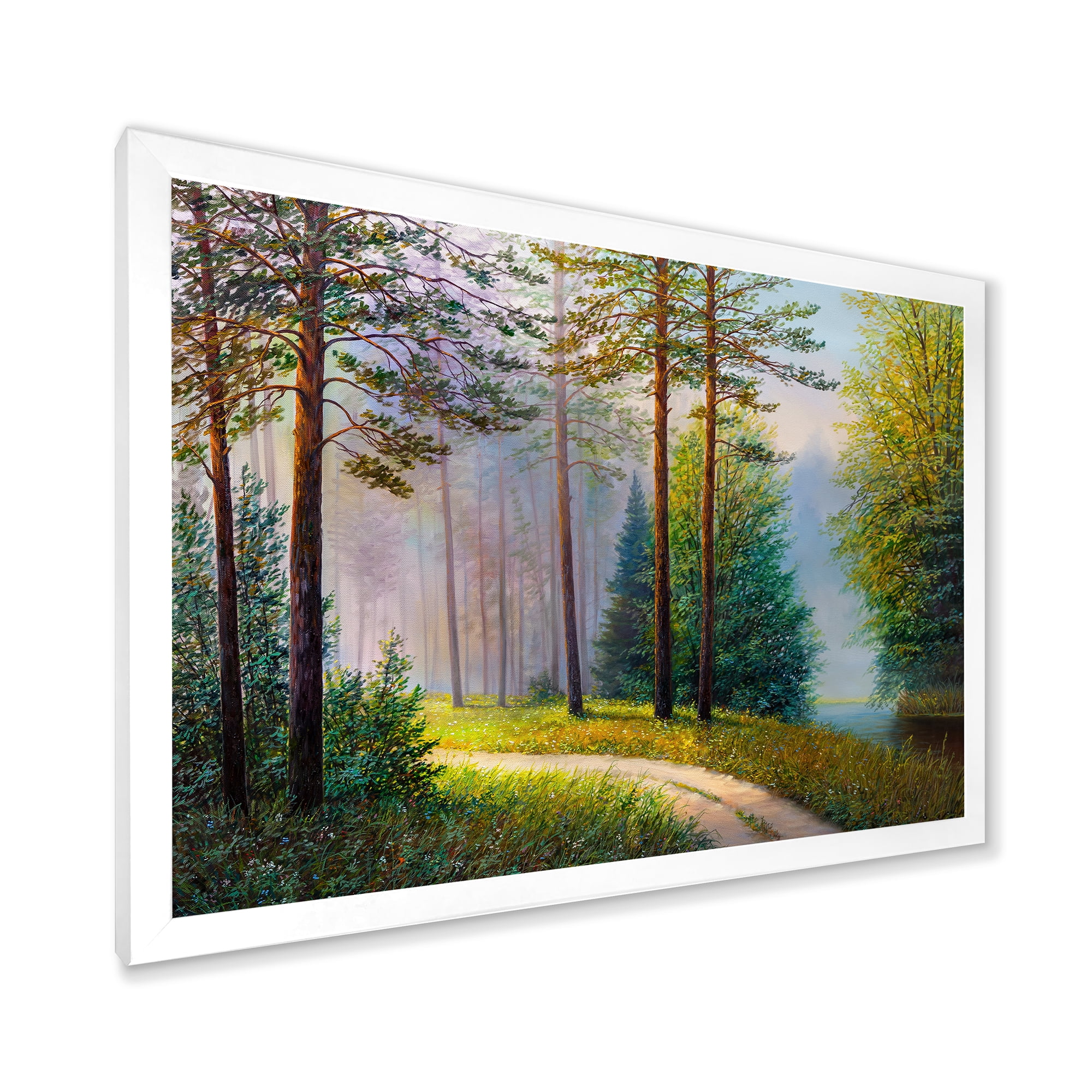 Designart 'Subtle Sunset Light Through The Trees II' Lake House Framed Art Print