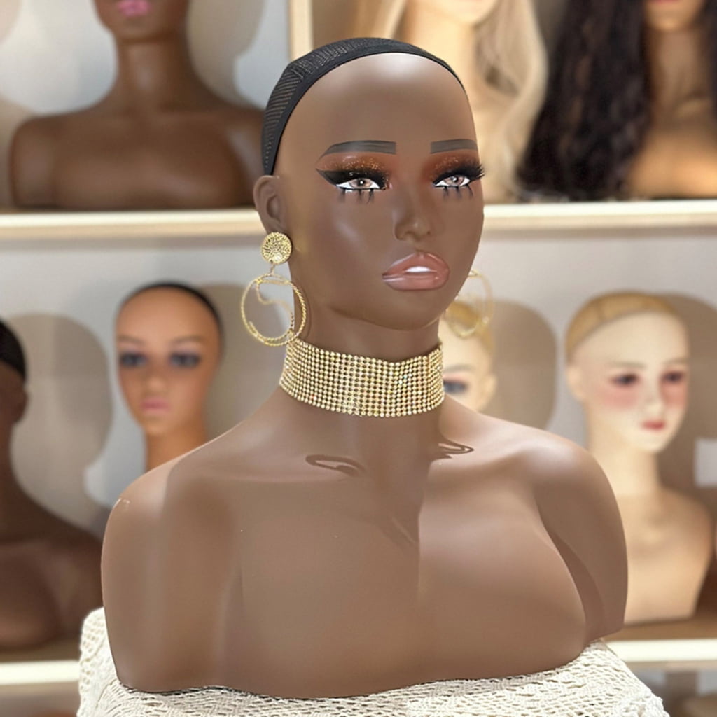 Miiottaa Realistic Female Mannequin Head With Shoulders For Wig Hat Jewelry Display Natural Makeup And Adjustable Net Caps