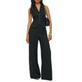 thumbnail image 2 of Women Two Piece Snapbutton Short Suit Vest and Wide Leg Pants Set, 2 of 5