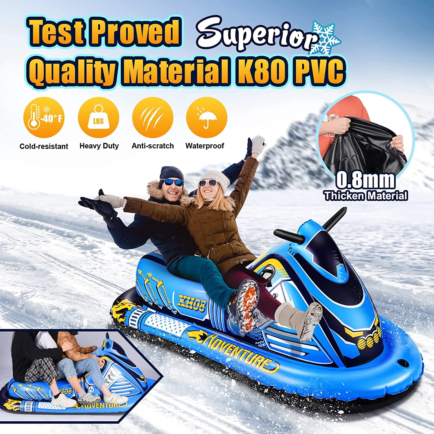 Outdoor Winter Toys Heavy Duty Snow Tube 70 Cold-Resistant Wearproof Snow Sleds with Repair Patchs & Pull Rope for Kids and Adult Inflatable Snowmobile Sled for Snow Sledding 