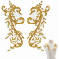 1 Set 1 Pair Flower Lace Embroider Iron on/Sew On Patches Cloth Appliques Gold 245x93x1mm