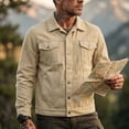 thumbnail image 4 of LODIENY Men Denim Trucker Jacket Button Down Collared Long Sleeve Classic Fit Jean Coats Western Style Cowboy Jackets Khaki XXL, 4 of 6