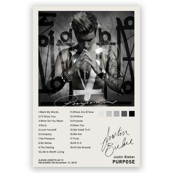Purpose Albums Poster Justin Bieber Posters Music Canvas Wall Photo Print Art Home Decor Wall Art Fan Gift