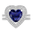 thumbnail image 2 of Dazzlingrock Collection 8mm Heart Blue Sapphire & Round White Diamond Double Halo Engagement Ring Set for Women (0.65 ctw, Color I-J, Color I1-I2) in 14K White Gold, Size 6, 2 of 6