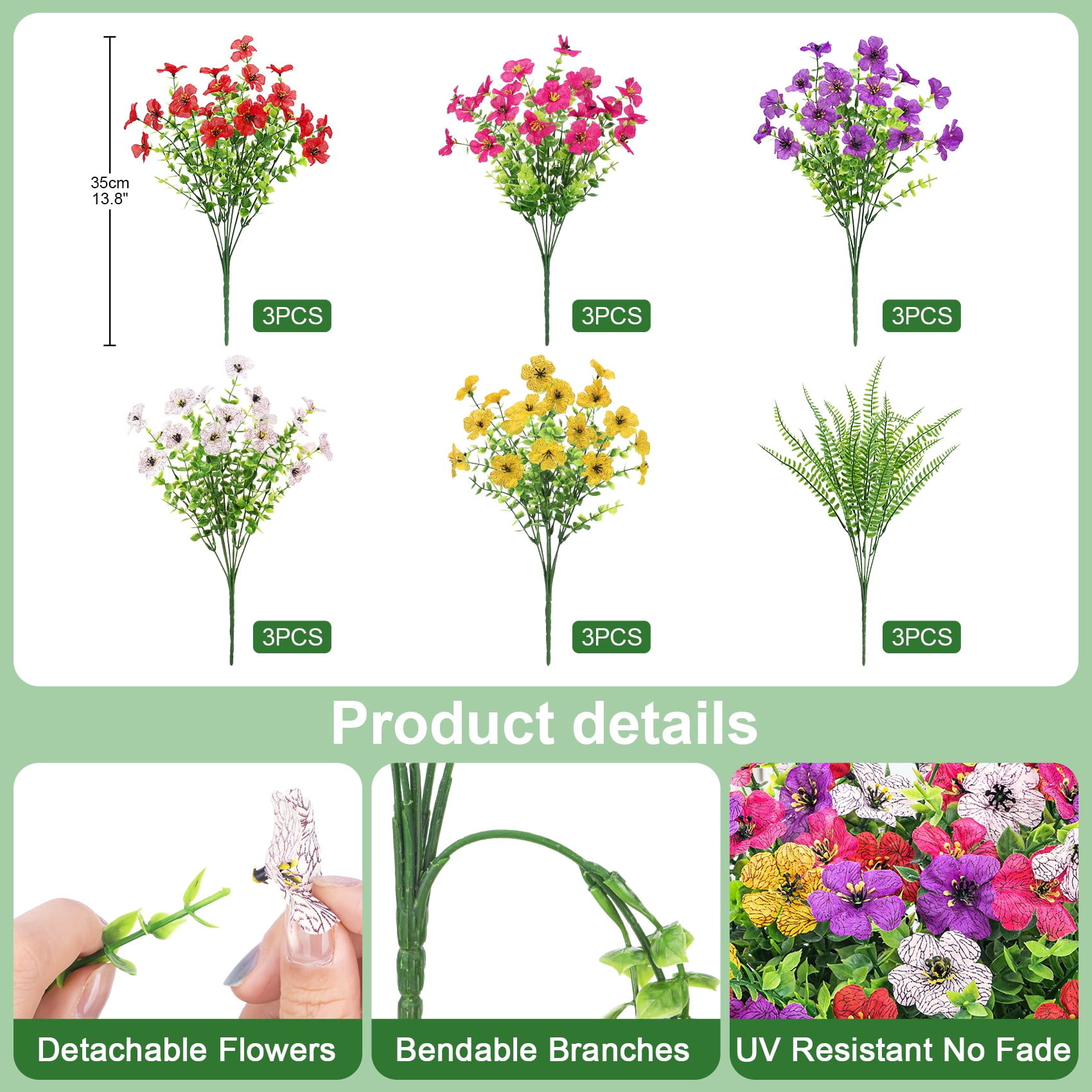 Scidweet Artificial Flowers, 18 Bundles Faux Fake Silk Flower Plants for Outdoors Spring Summer Patio Garden Porch Yard Home Decor