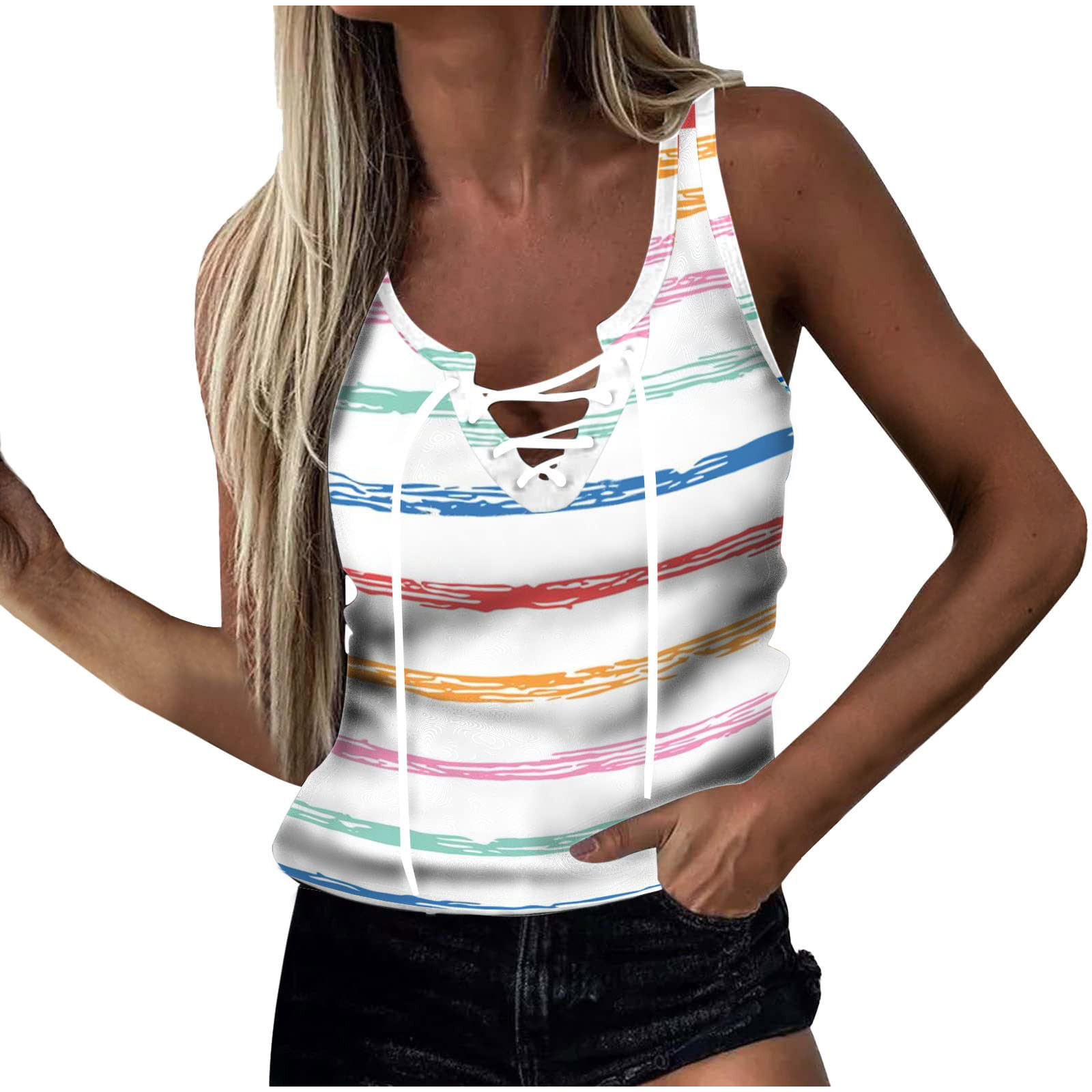 Summer Tops for Women,Tank Tops for Women Summer Sleeveless Shirts Scoop Neck Criss Cross Tops Ribbed Slim Fitted Button Down Tee Blouses Workout Tank Tops Purple 