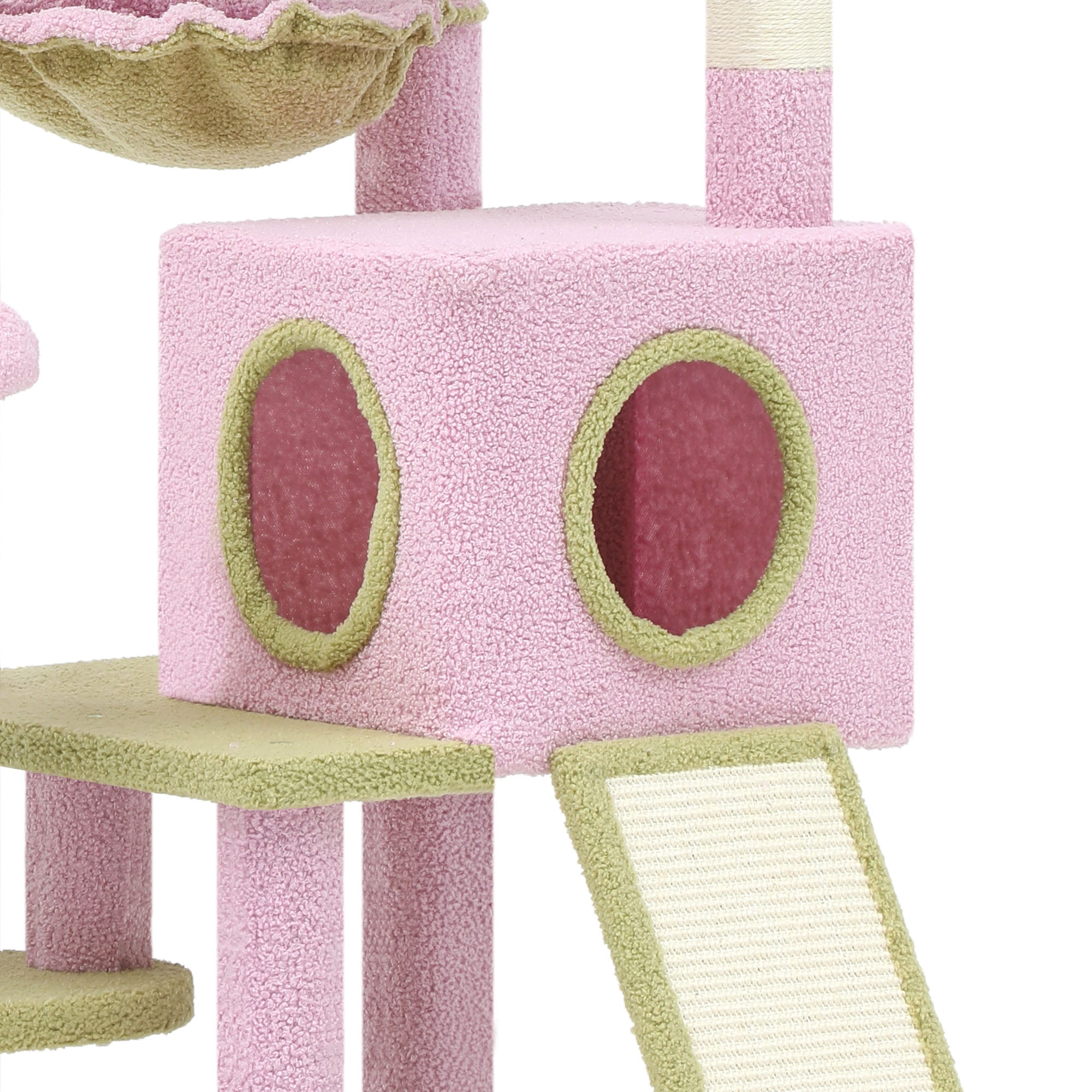Uforic 61" Large Flower Cat Tree Tower with Hammock, Sisal Scratching Posts and Cat Scratched Board, Pink & Green