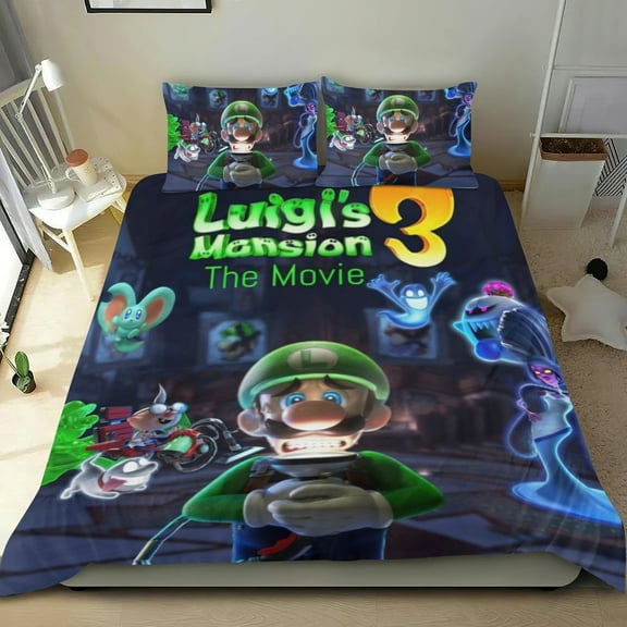 luigis mansion Themed Bed Sheet Set Three Piece Set 53x79 In ches Comfortable And Skin Friendly Unique Design Creating A Star Studded Night Home Decor Gifts For Family Friends fans