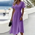 thumbnail image 2 of Women Dresses Short Sleeve Wrap V-Neck High Waist Sundress Casual Summer Dress Beach Vacation Sundress, 2 of 5