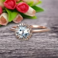 thumbnail image 3 of 1.25 Carat Round Cut Aquamarine Engagement Ring On 10k Rose Gold Halo Antique Design, 3 of 5
