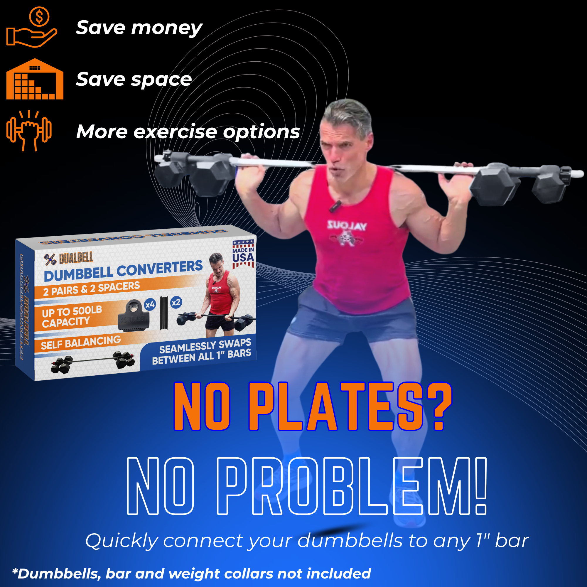 Dualbell Dumbbell Converters Superset Black - Connect Dumbbells to Barbell, Barbell Adapters for Home Gym